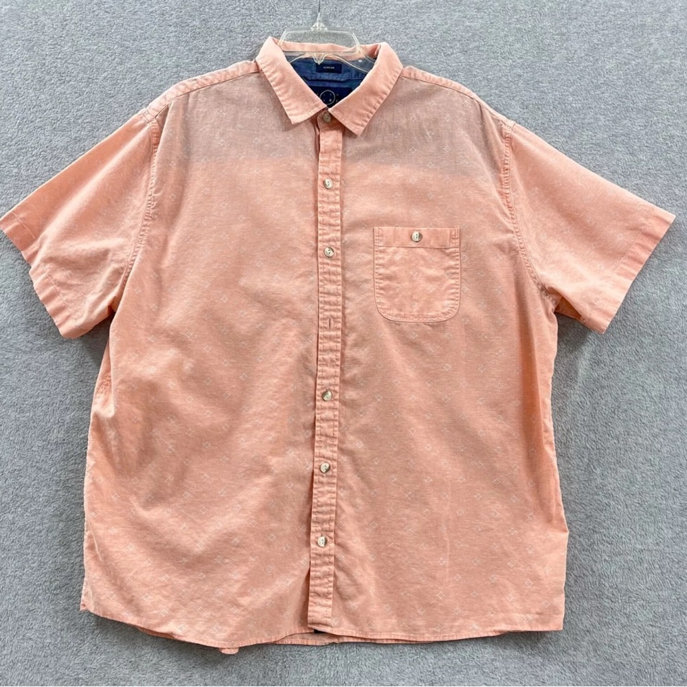 Even Tide Shirt Men's XL Coral Button Down Short Sleeve Pocket Linen Blend